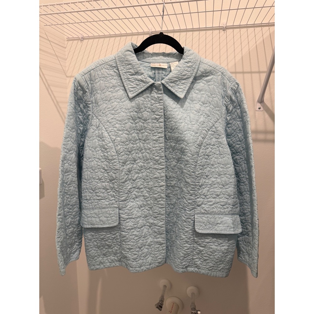 Preswick & Moore Womens Light Blue Quilted Jacket Hidden Snap Button Size 2X